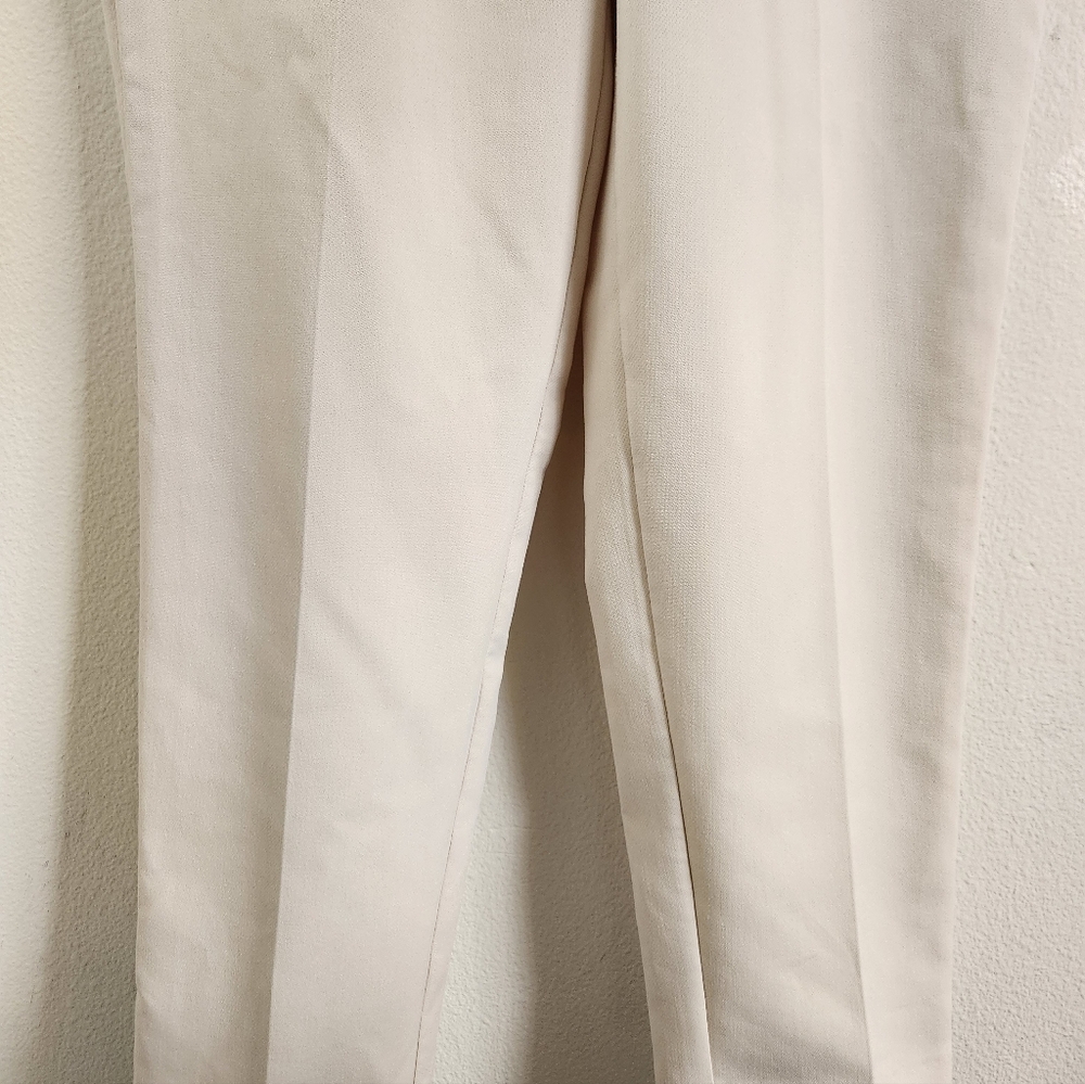 Zara High Waisted Ankle Length Pants Pleated Straight Leg Mid Ecru Cream Medium - Picture 6 of 8